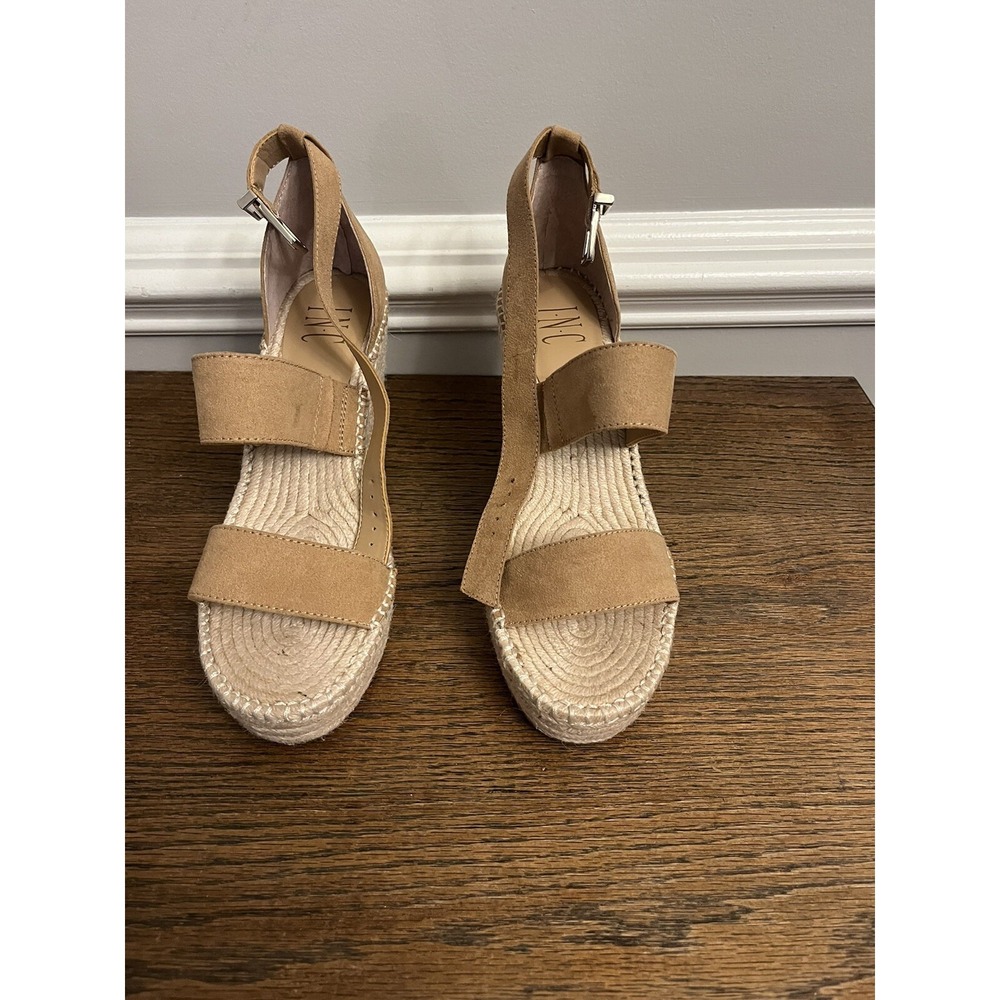 INC‎ Beige Platform Catiana Almond Toe Wedge Buckle Espadrille Shoes 8.5